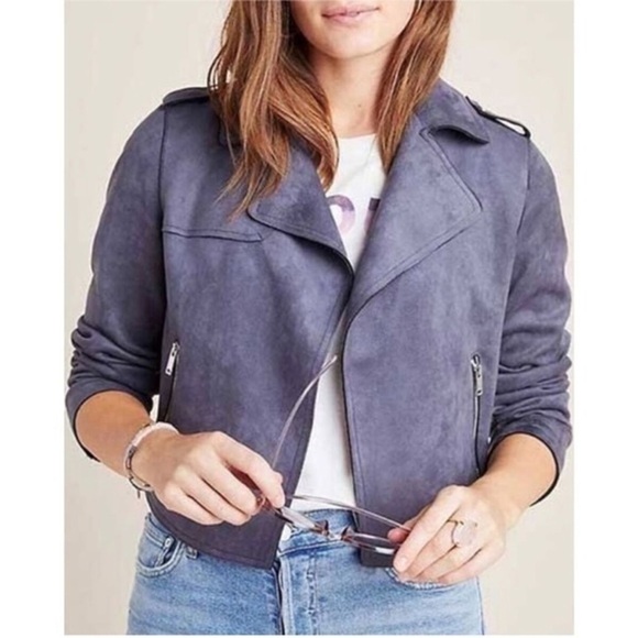 Anthropologie Expressway Moto Jacket Dark Grey Faux Suede Zip Up - Picture 1 of 10